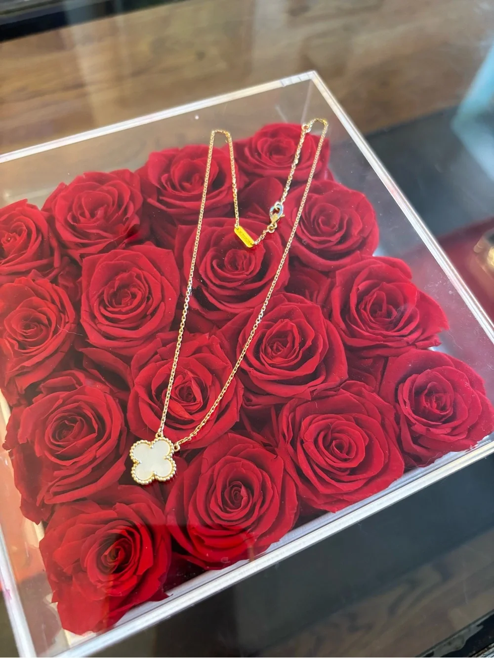 Van Cleef & Arpels Gold Necklace with White Mother-of-Pearl Clover